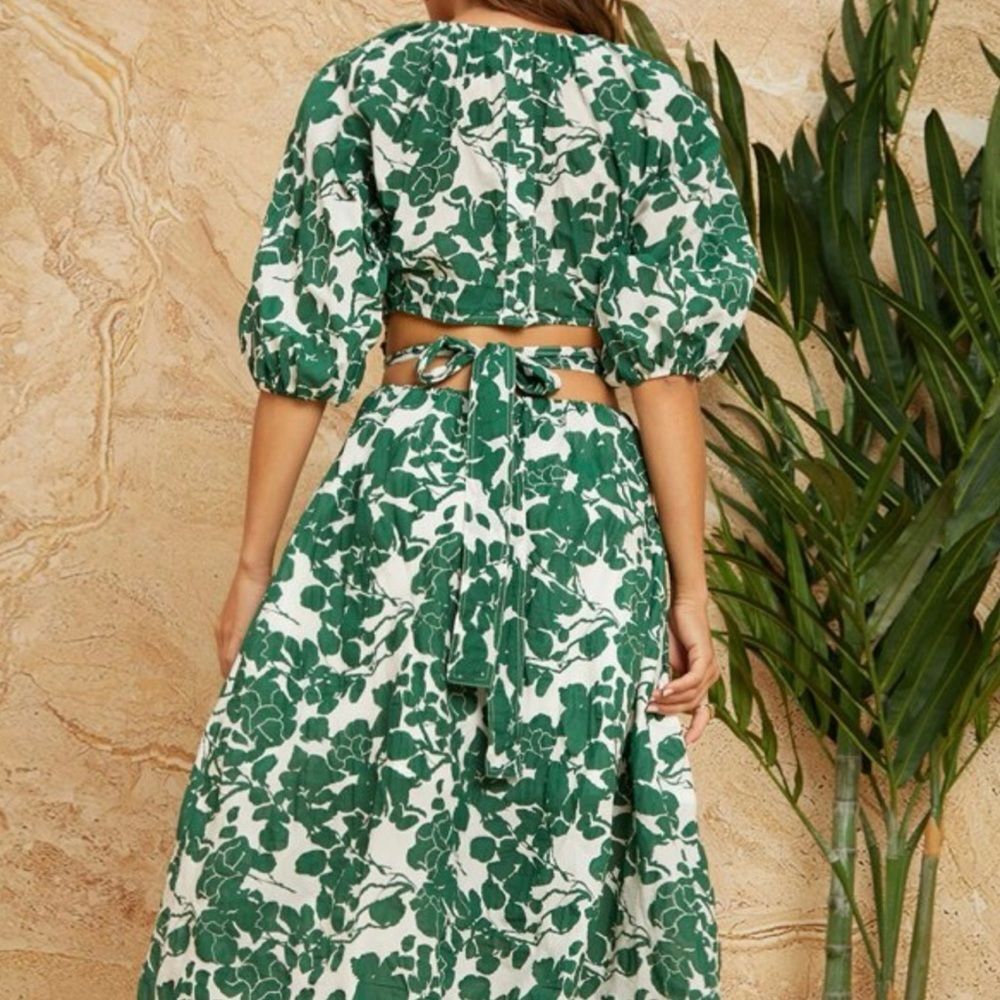 Boho Floral Puff Sleeve Cut Out Dress Tie Back A Line Midi Dresses No Size Tag - Picture 2 of 12